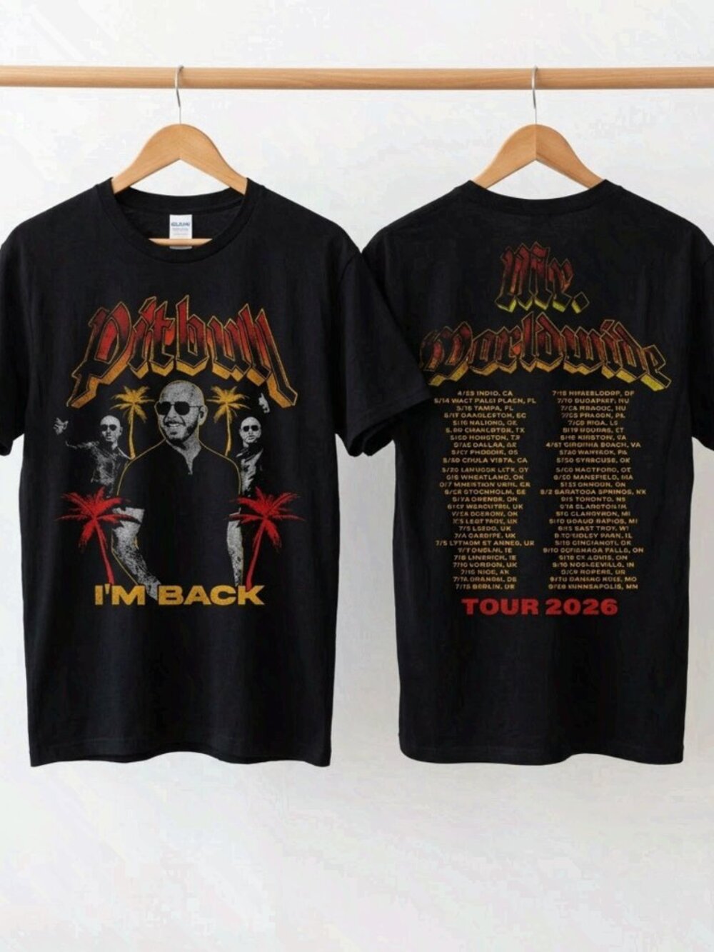 Pitbull I'm Back World Tour 2026 Shirt 2 Black T-Shirt Reprint